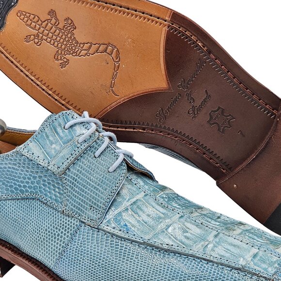 NEW Vintage Baby Blue Exotic David Eden Crocodile Teju Lizard Men's 7 Dress Shoe - Picture 14 of 16